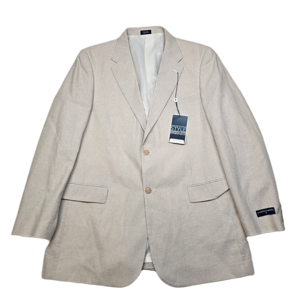 Saddlebred Seersucker Sport Coat Mens 44L Tan Check Classic Fit Cotton NEW